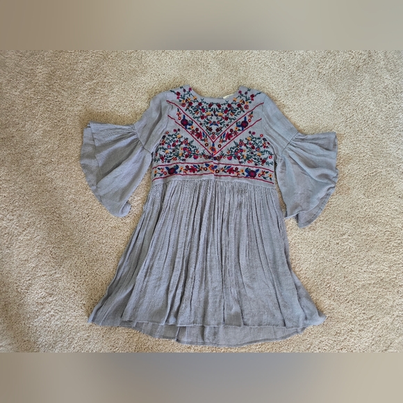 Umgee Gray Boho Embroidered Floral Dress Womens Size Small - Picture 2 of 8